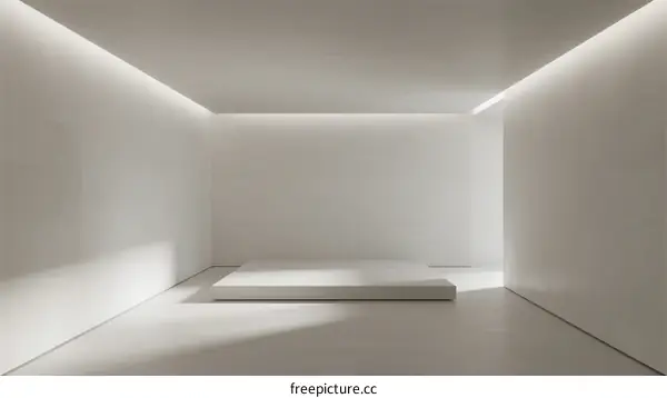Minimalist white room with clean lines and soft lighting