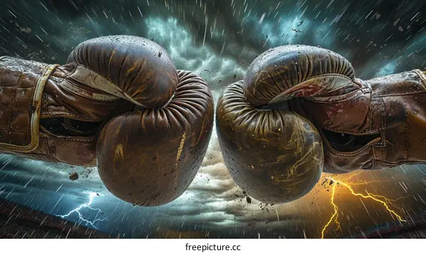 Boxing Gloves in a Stormy Sky