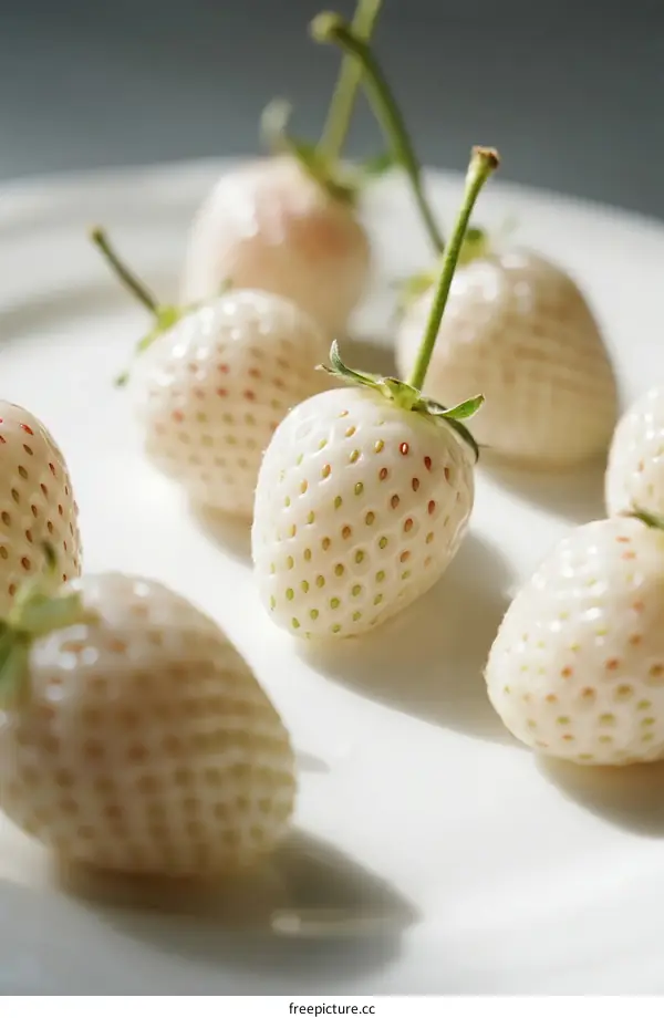 Delicious Fresh White Strawberries on White Ceramic Plate