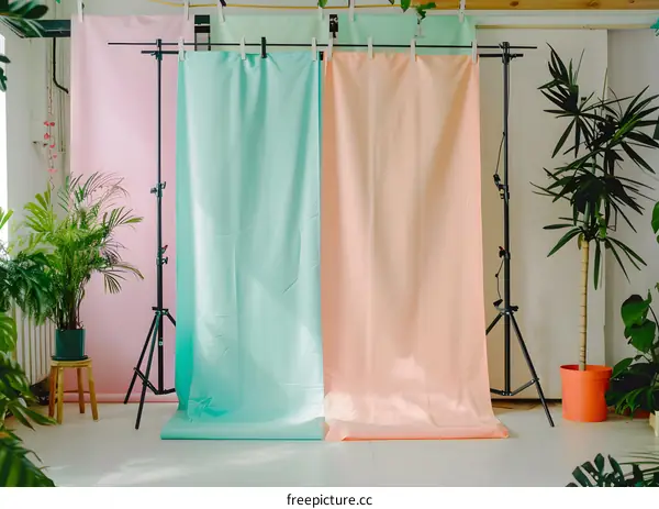 Studio Backdrop with Colorful Fabric Panels