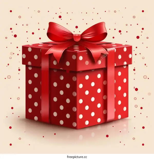 Red Gift Box with White Polka Dots and Bow