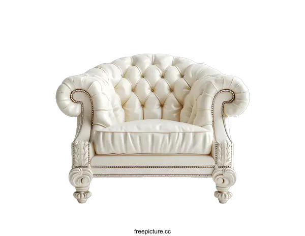 [Transparent Background PNG]White Leather Armchair with Elegant Design