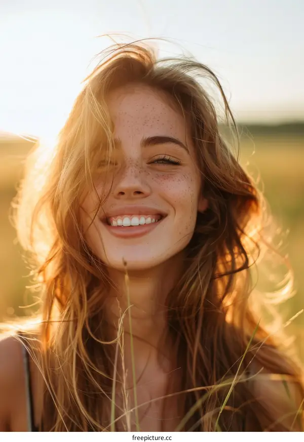 Smiling Woman in a Golden Field