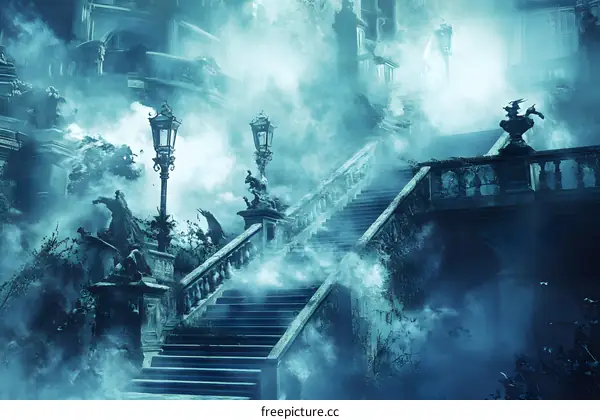 Mystical Staircase Leading Up to an Enchanting Castle in the Clouds
