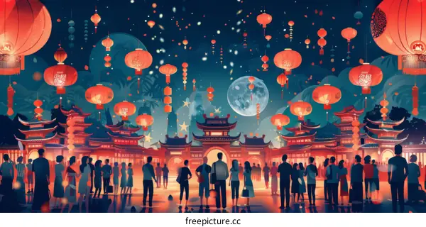 A Crowd of People Celebrating a Festival in a Chinese Town