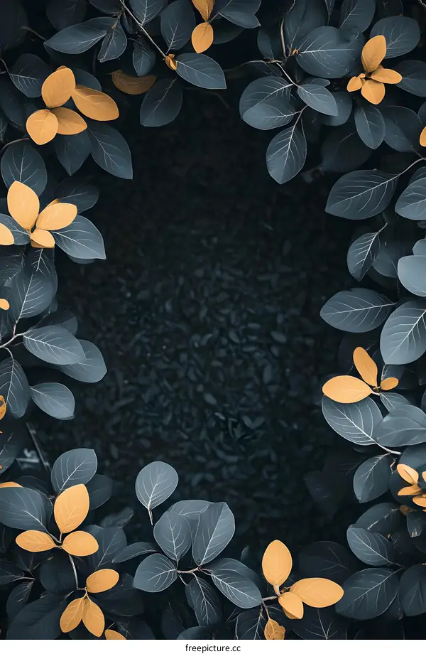 Dark Green Leaves Frame with Yellow Accents