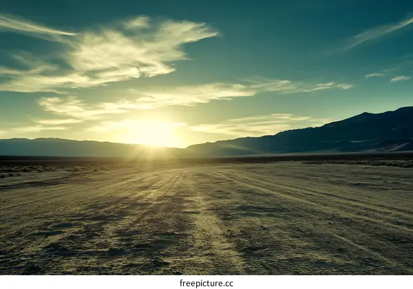 Sunset Over a Desert Landscape with a Dirt Road