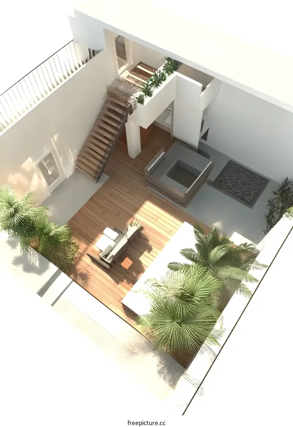 Modern Minimalist Interior Design Of A Patio With  Wooden Deck