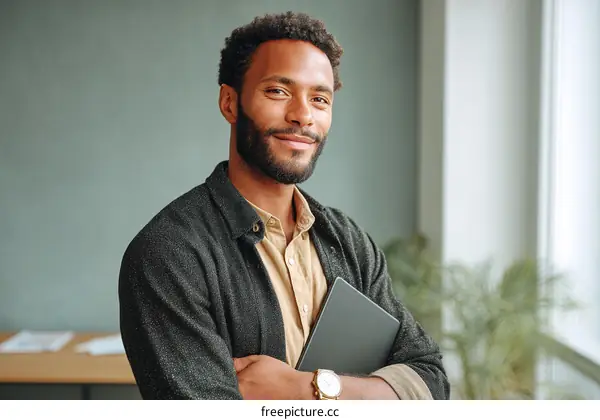 Confident African American Businessman with Laptop