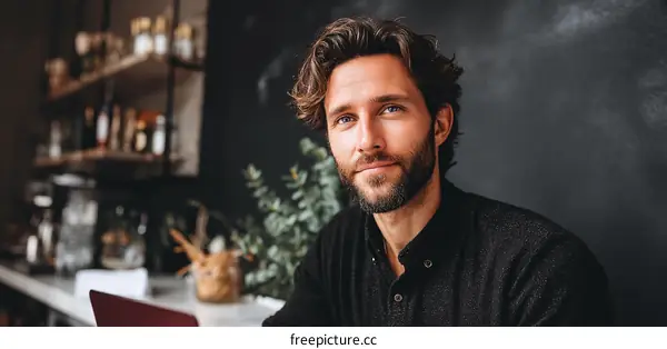 Portrait of a Caucasian Man in a Cafe