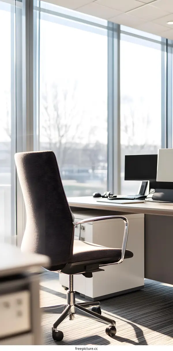 Modern Office Chair with Large Windows and Desk