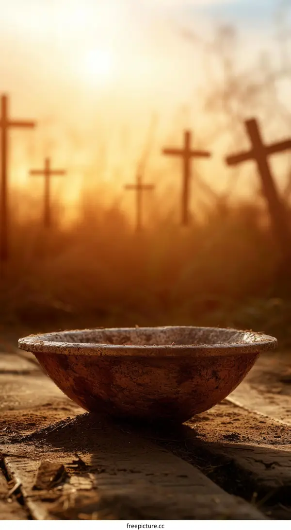 Shallow focus photography of a ceramic bowl with crosses in the background