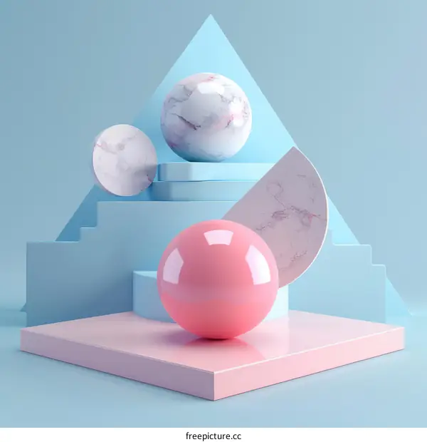 Abstract pastel pink blue geometric shapes composition still life