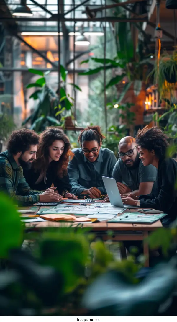 A group of people working on a project in a greenhouse