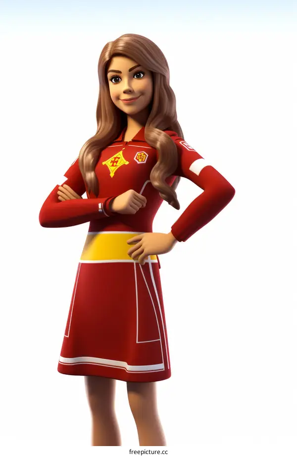 Brown Haired Girl in a Red and White Dress