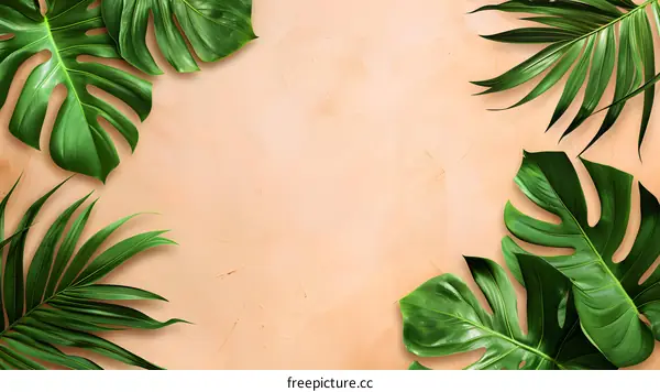 Tropical Leaves on Beige Background