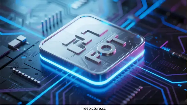 Futuristic IoT Chip with Circuitry and Glowing Elements