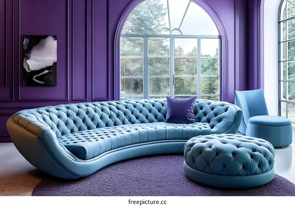 Modern Purple Living Room with Curved Sofa Set