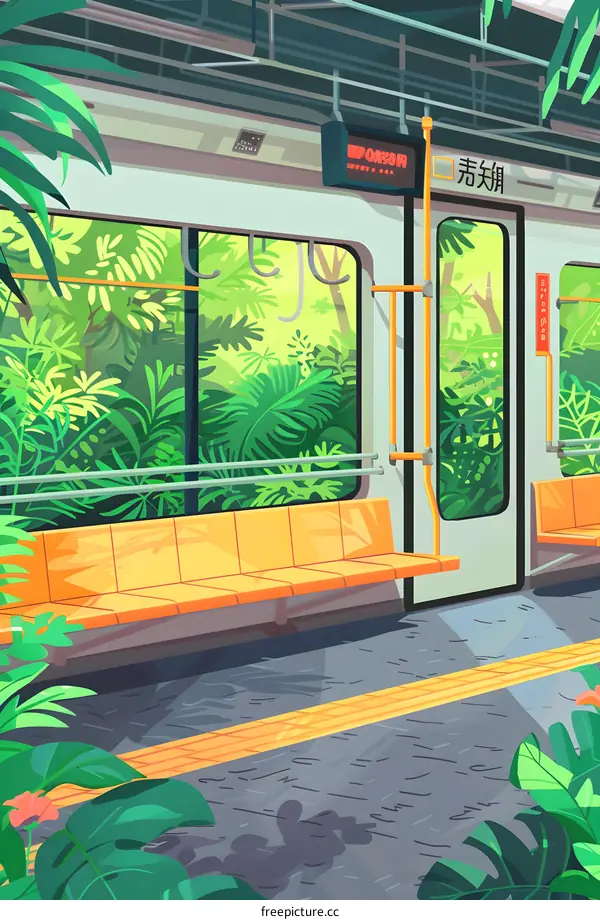 Train Platform Surrounded by Lush Greenery