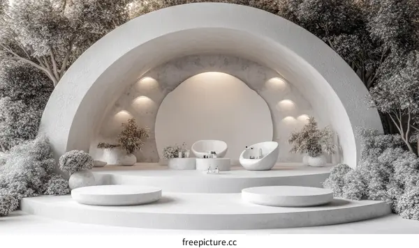 Modern Minimalist White Garden Pavilion Scene