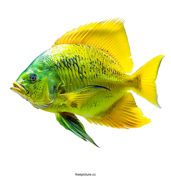 [Transparent Background PNG]A green and yellow fish with a white background