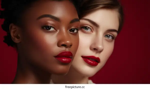 Two Women with Beautiful Makeup and Red Lips