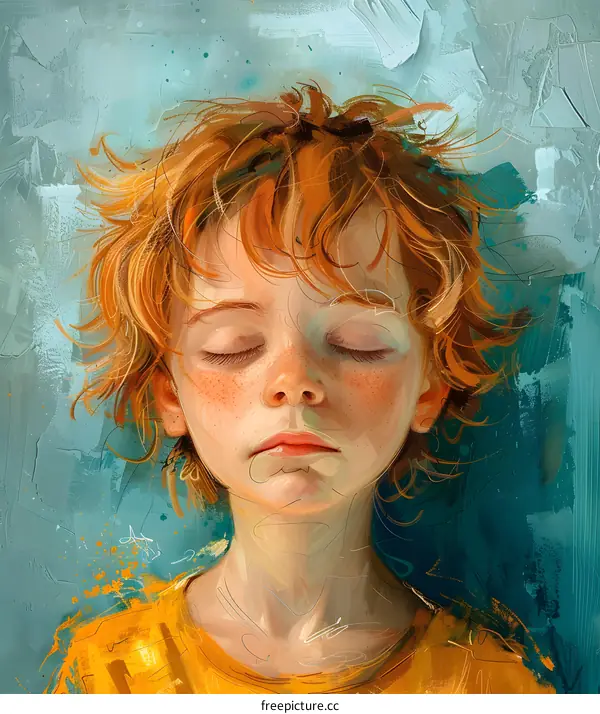 Sleeping Child with Red Hair and Freckles Portrait Painting