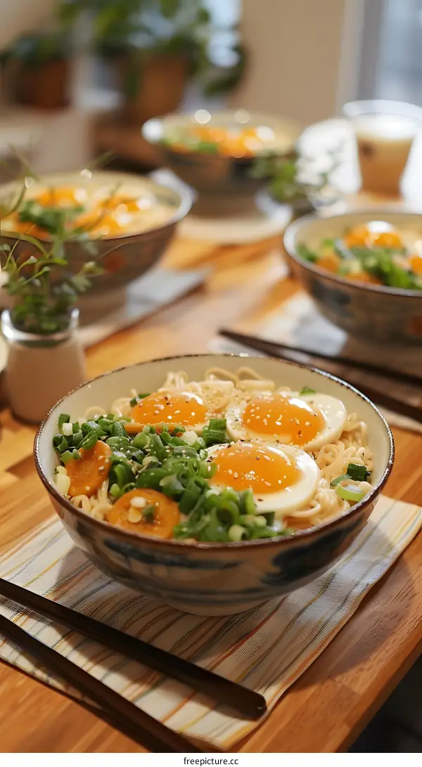 A delicious bowl of noodles with a soft-boiled egg