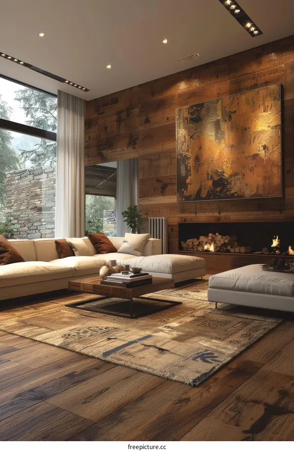 Modern Minimalist Living Room Design with Fireplace