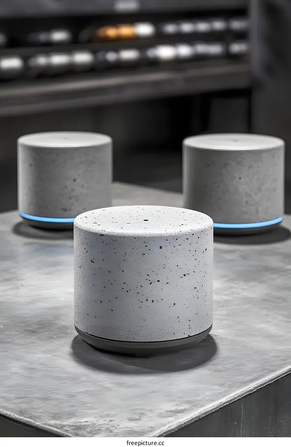 Three Concrete Cylinders on a Grey Surface