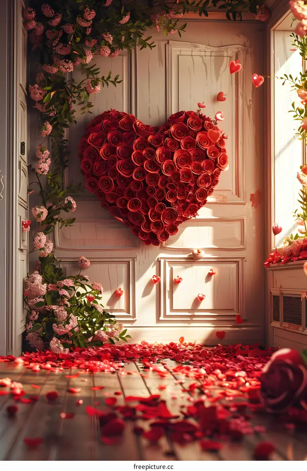 Red roses heart-shaped door