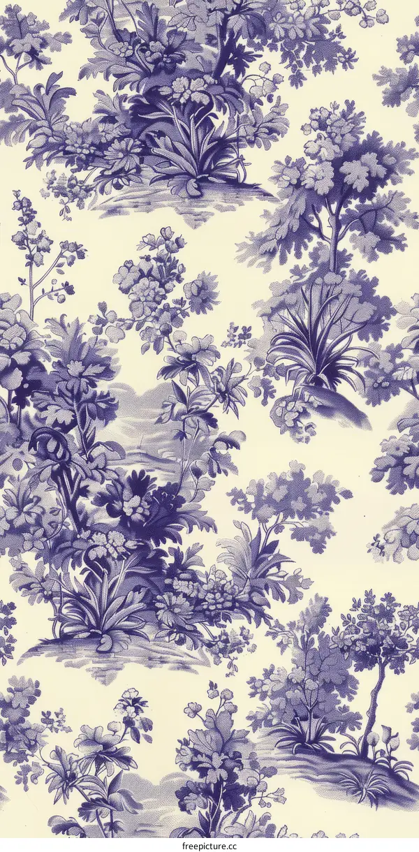 Blue and White Chinoiserie Floral Toile de Jouy