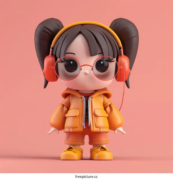 3D illustration of a girl wearing headphones