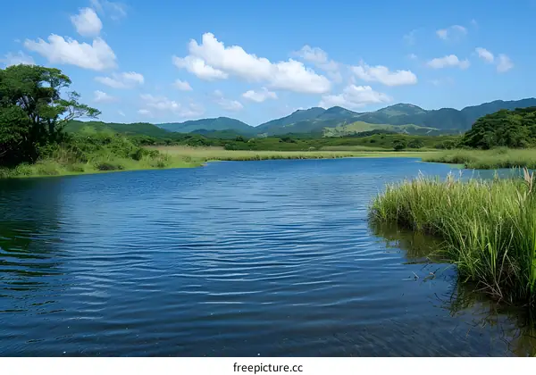 Serene Lake amidst Rolling Hills