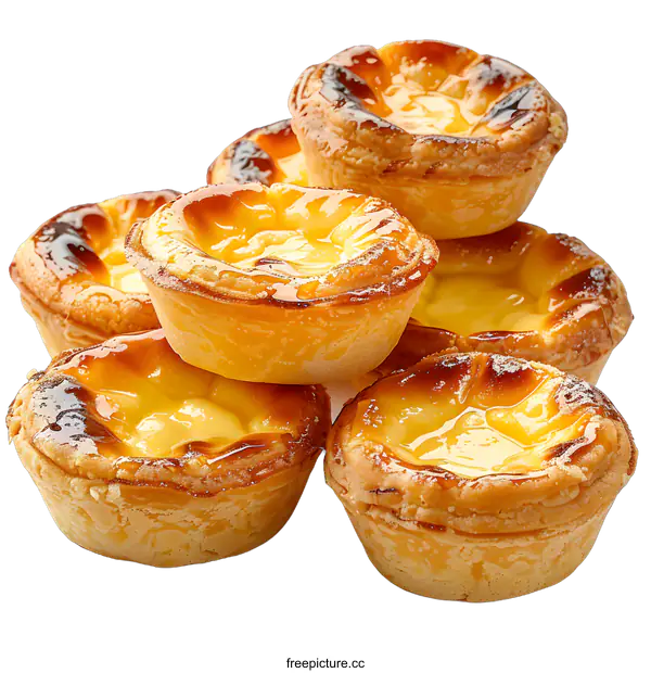 [Transparent Background PNG]Stack of Delicious Egg Tarts on White Background