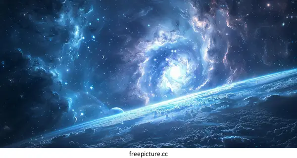Blue and white space themed digital art