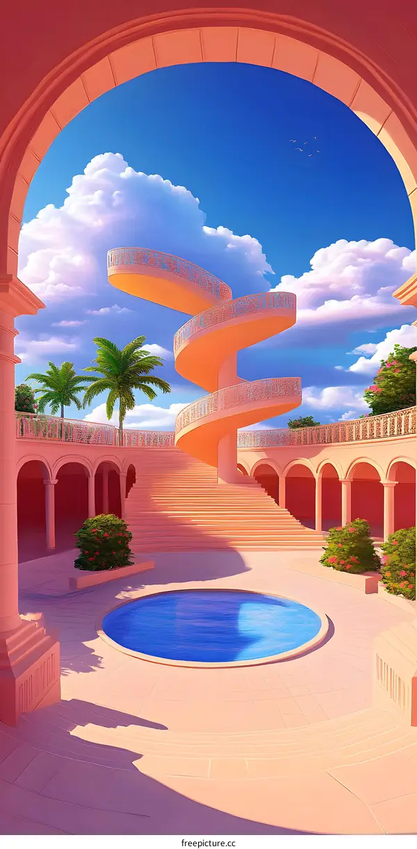 Spiral Staircase Leading to the Sky in an Architectural Design