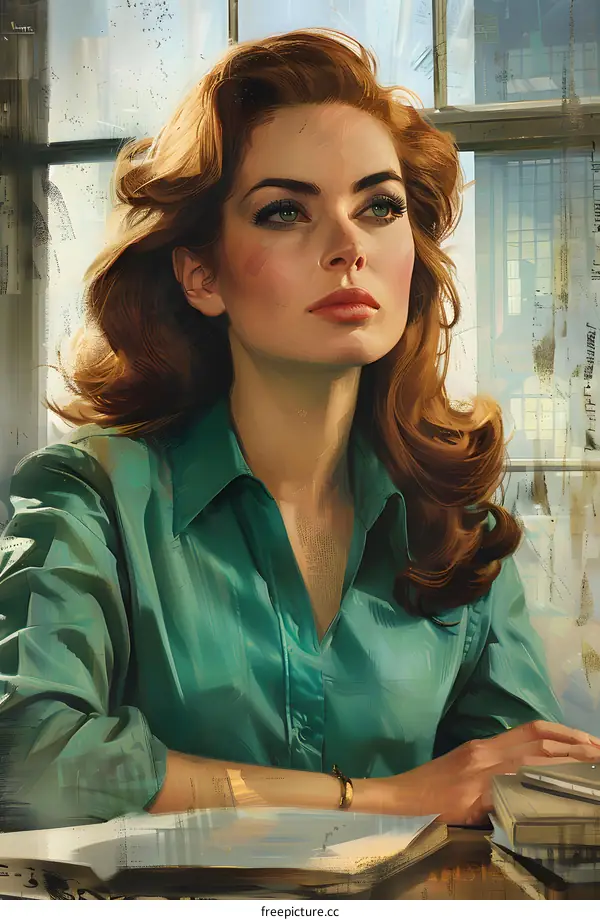 portrait of a beautiful woman in a green blouse