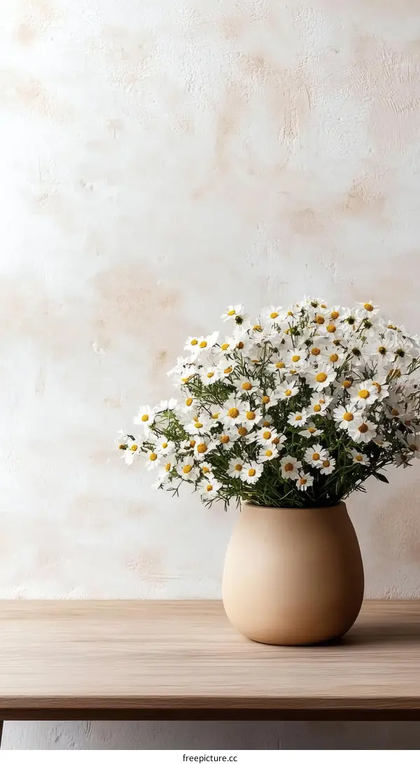 Chamomile Flowers in a Vase on a Wooden Table