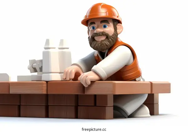 Construction Worker Building a Brick Wall