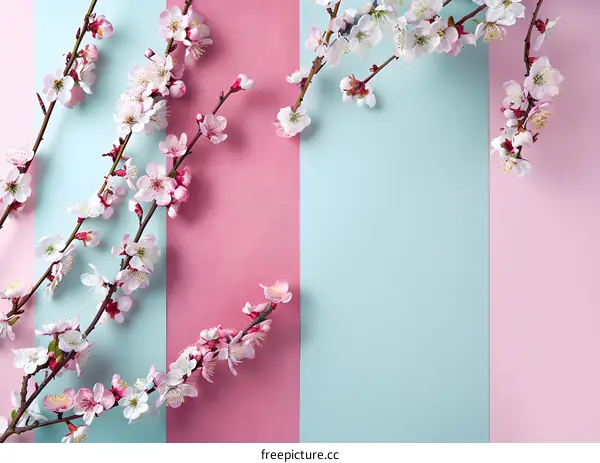 Pink and Blue Background with Cherry Blossoms