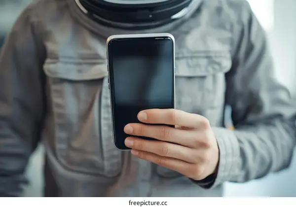 Person Holding Smartphone in Spacesuit