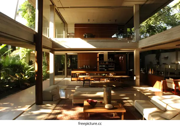 Modern Concrete House Interior Design With Large Windows