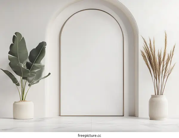 Minimalist Interior Design With Arched Doorway And Empty Frame