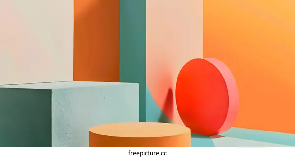 Abstract Background with Geometric Shapes in Orange, Teal and Pink Colors