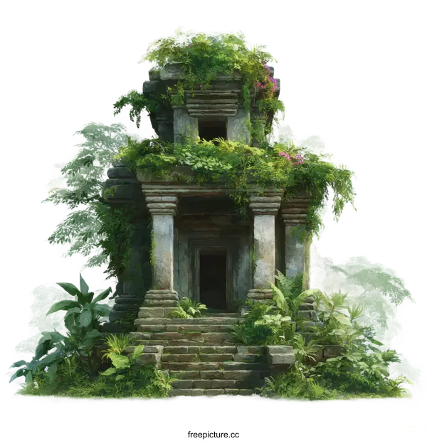 [Transparent Background PNG]Ancient overgrown temple illustration