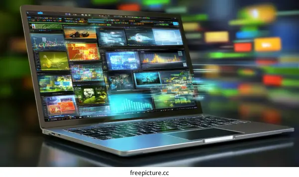 Multitasking Laptop Display Illustration