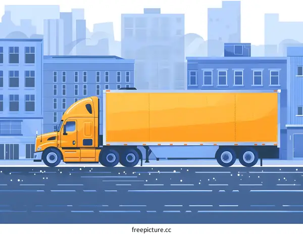 Yellow Semi Trailer Truck Driving on City Street