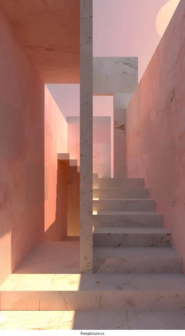 Pink Marble Staircase in Minimalist Architecture Design