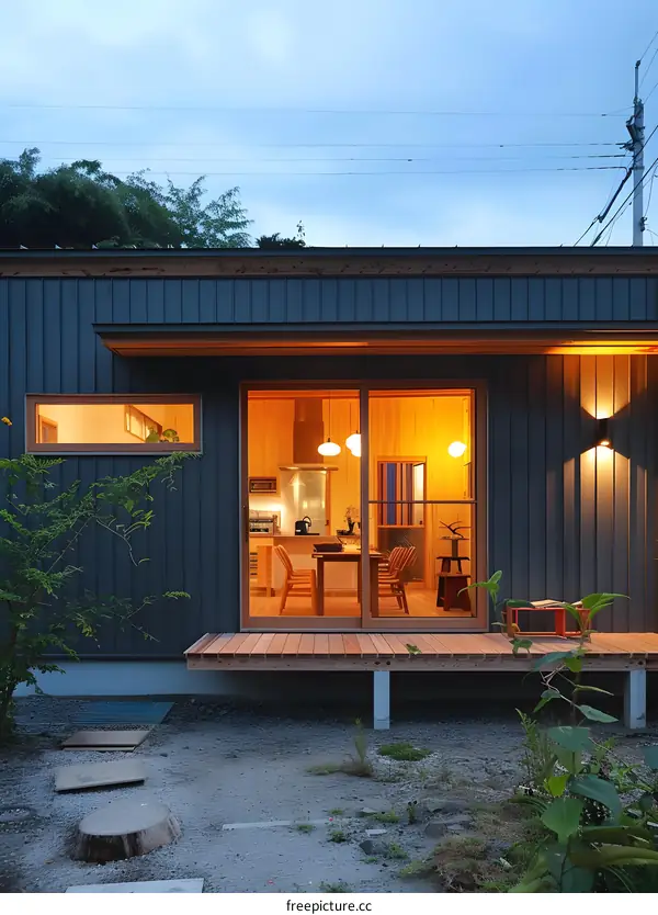Modern Japanese Home with Wooden Deck and  Backyard